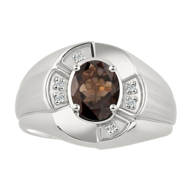 Details about / Diamond /& Smoky Quartz Ring Set In Yellow Gold Plated Silver Color Stone Birth